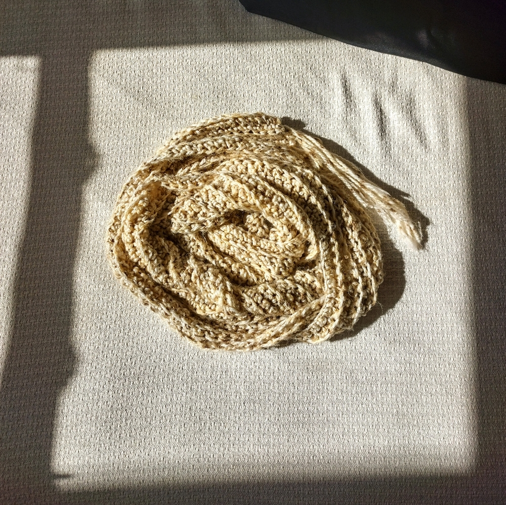 11ft Long Hand Knit Cream Scarf